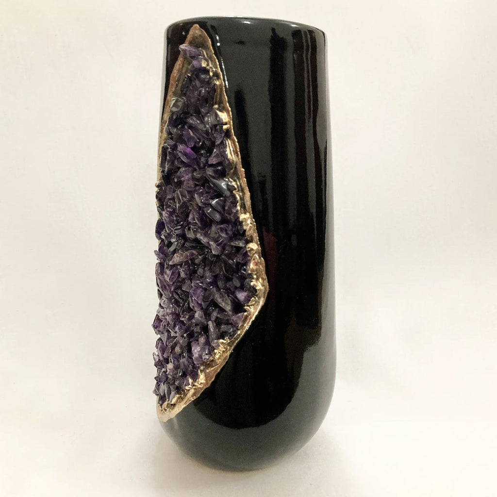 Set of 2 Black Ceramic Vases